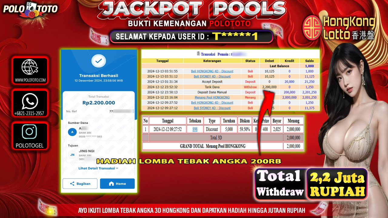 POLOTOTO JACKPOT TOGEL PASARAN HONGKONG Rp.2,200.000,-
