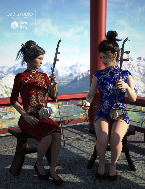 Chinese Erhu and Poses for Genesis 3 and 8 Female(s)