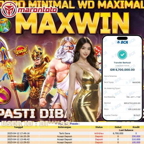 Bukti Kemenangan Member Marontoto Sebesar 6,700,000 JuTa