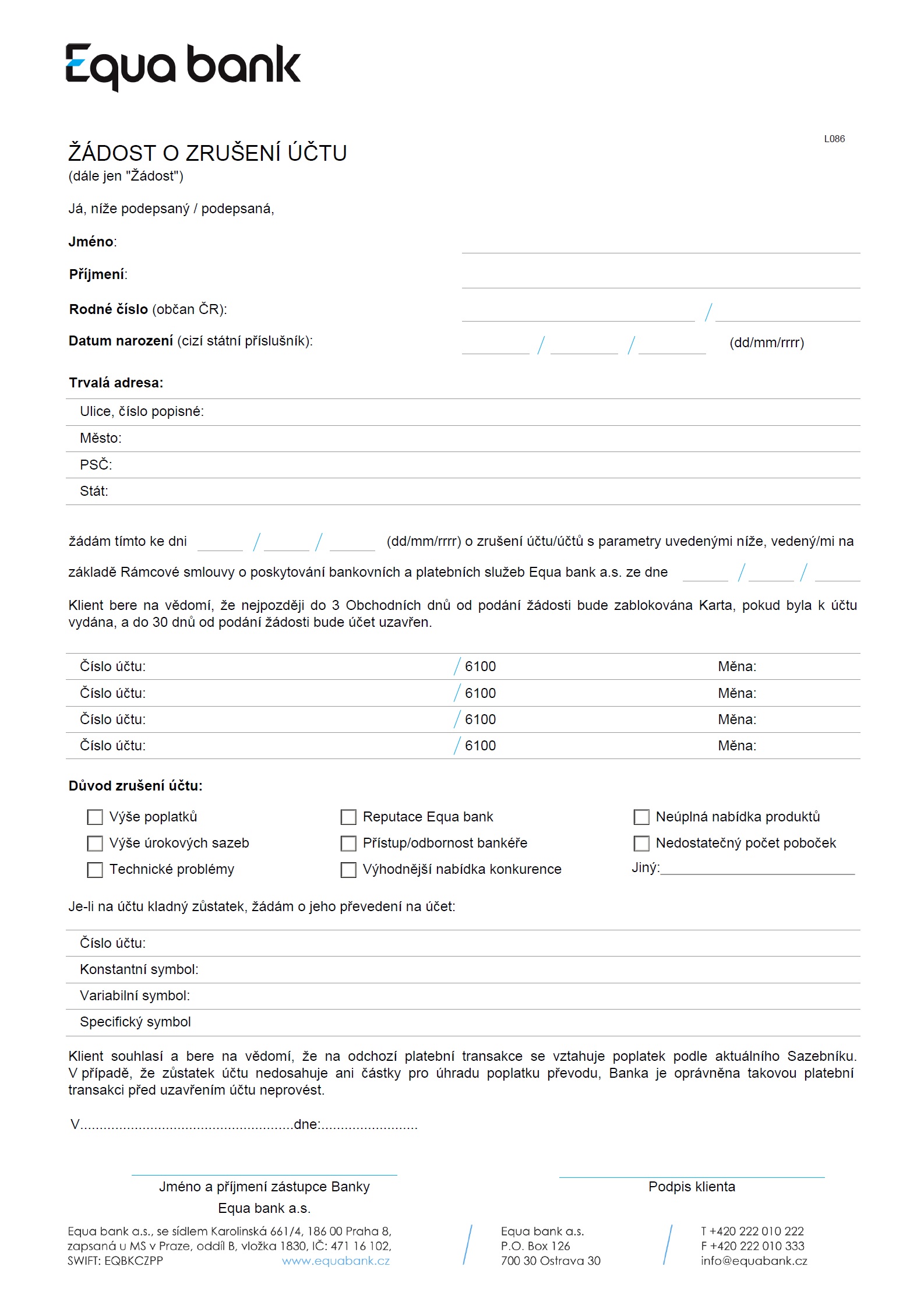 Jak zrušit účet u Equa bank?