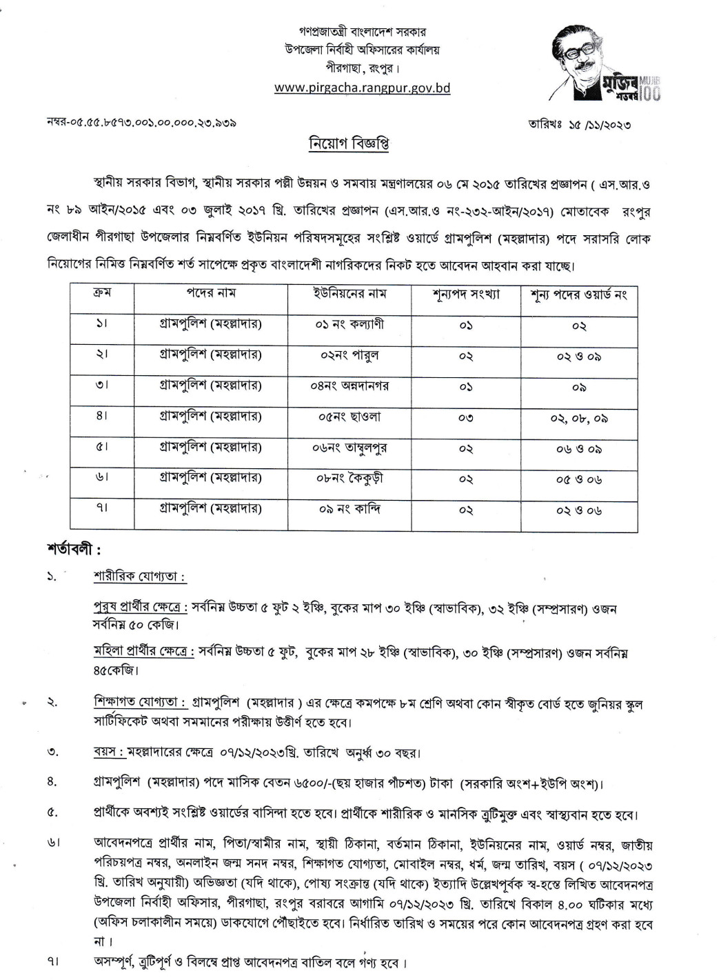 Upazila Nirbahi Officer Job Circular