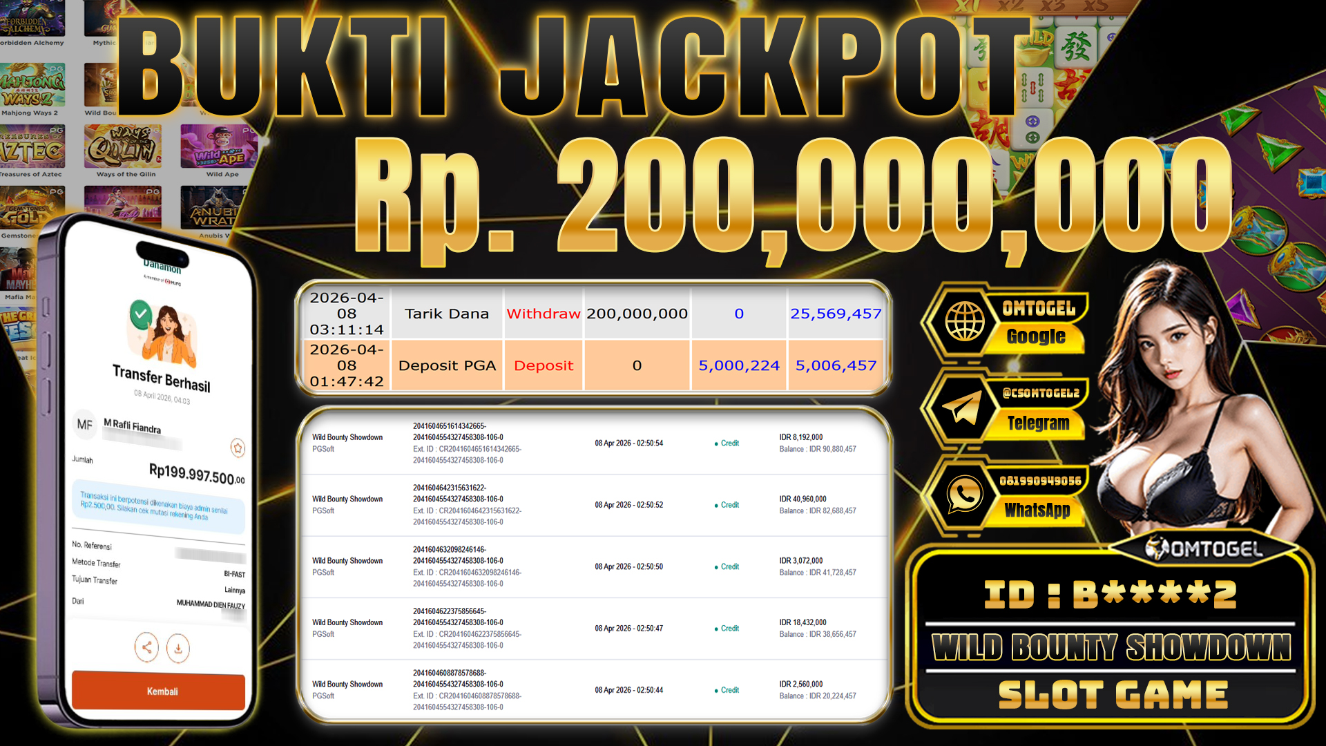 OMTOGEL JACKPOT PG SOFT WILD BOUNTY SHOWDOWN, 200 JUTA DI BAYAR LUNAS ,-