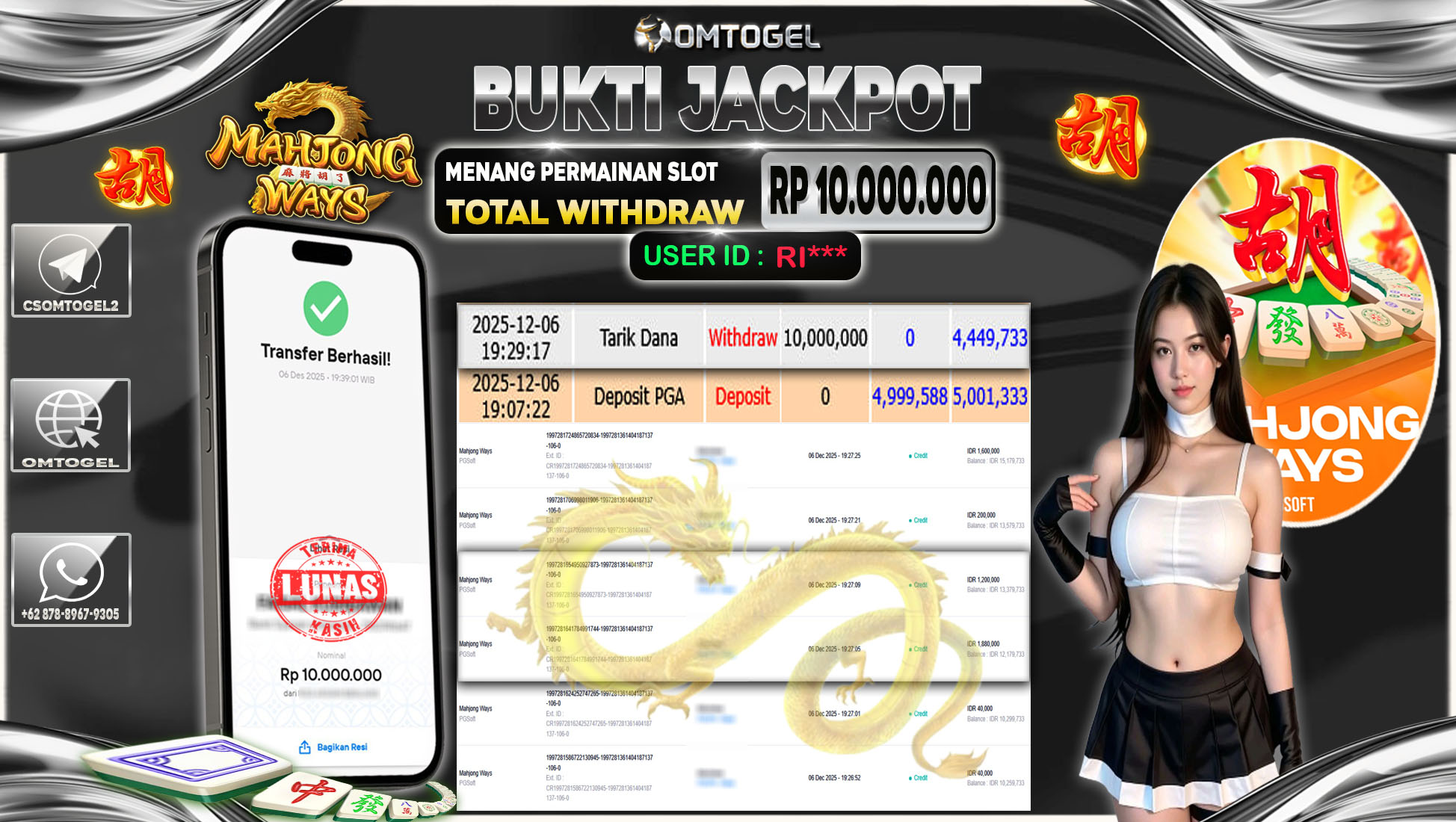 OMTOGEL JACKPOT PGSOFT MAHJONG WAYS ,10 JUTA DI BAYAR LUNAS ,-
