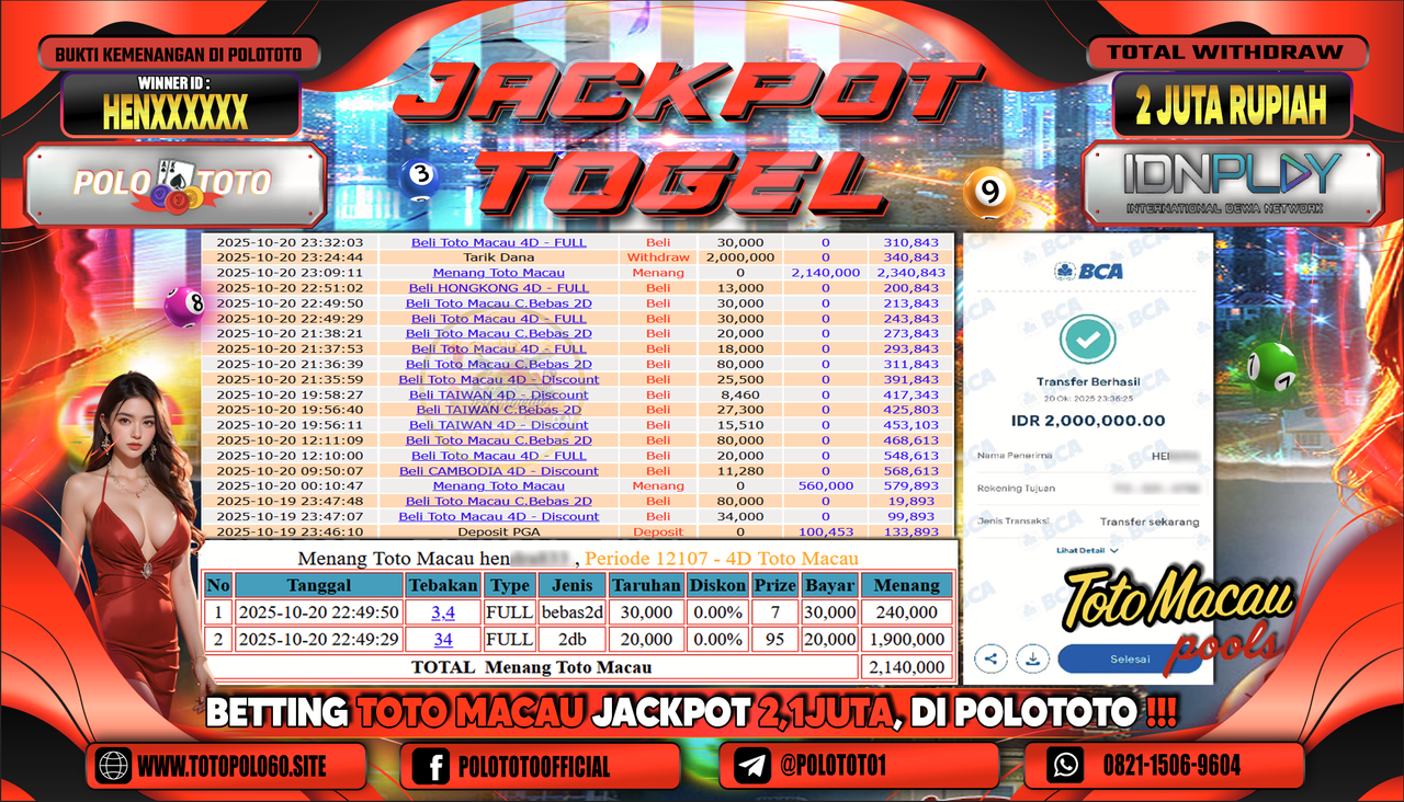 POLOTOTO JACKPOT TOGEL TOTO MACAU Rp.2.000.000,-