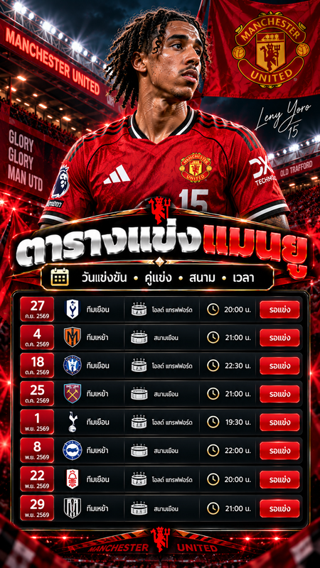 ตารางแข่งแมนยู โปรแกรมการแข่งขัน