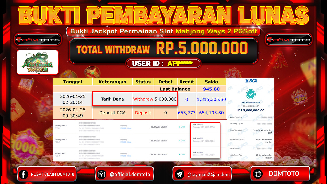 JACKPOT SLOT Mahjong Ways 2 PGSoft 25 JANUARI 2026