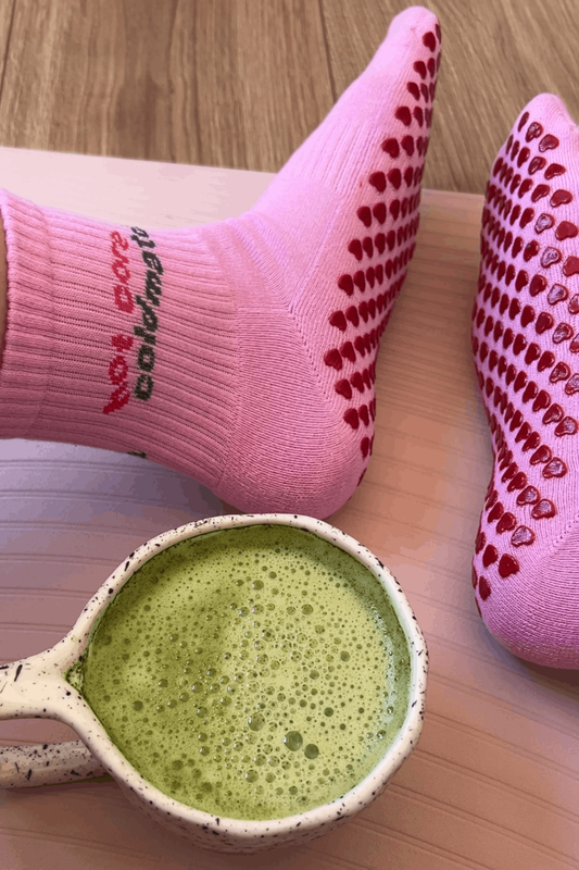 Meet your new studio essential. Our Hot Core, Cold Matcha grip socks are made for the girl who gives her all on the mat and rewards herself with a cold matcha after.
Designed for pilates, yoga & everything in between - with non-slip grip so you can focus on your flow, not your footing.