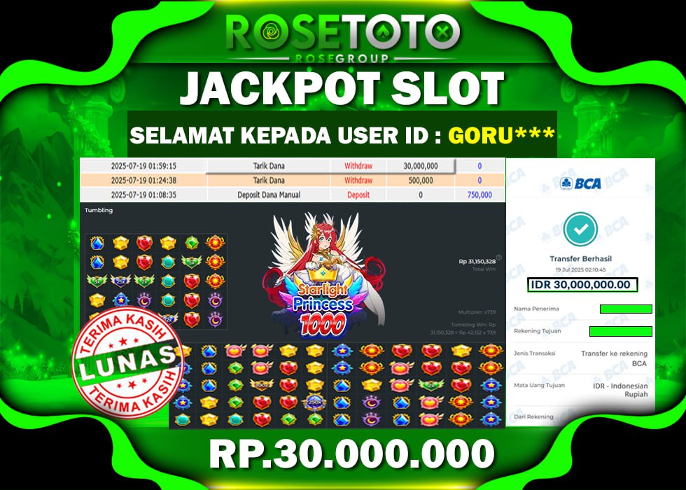 ROSETOTO JACKPOT SLOT STARLIGHT PRINCESS 1000 Rp.30.000.000.,- LUNAS