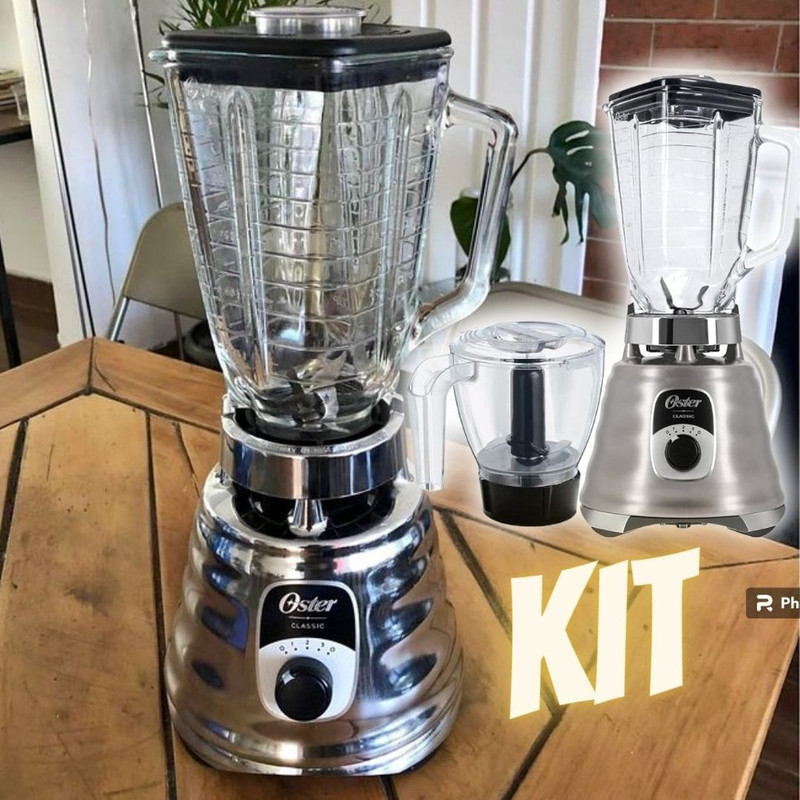 Kit New Osterizer Aço Escovado – Liquidificador e Base Processadora Oster – 220V