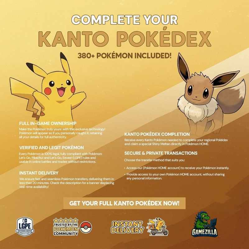 Completamento Pok&eacute;dex Kanto Per Pok&eacute;mon Let's Go Pikachu/Eevee E HOME - Shiny O Normale
