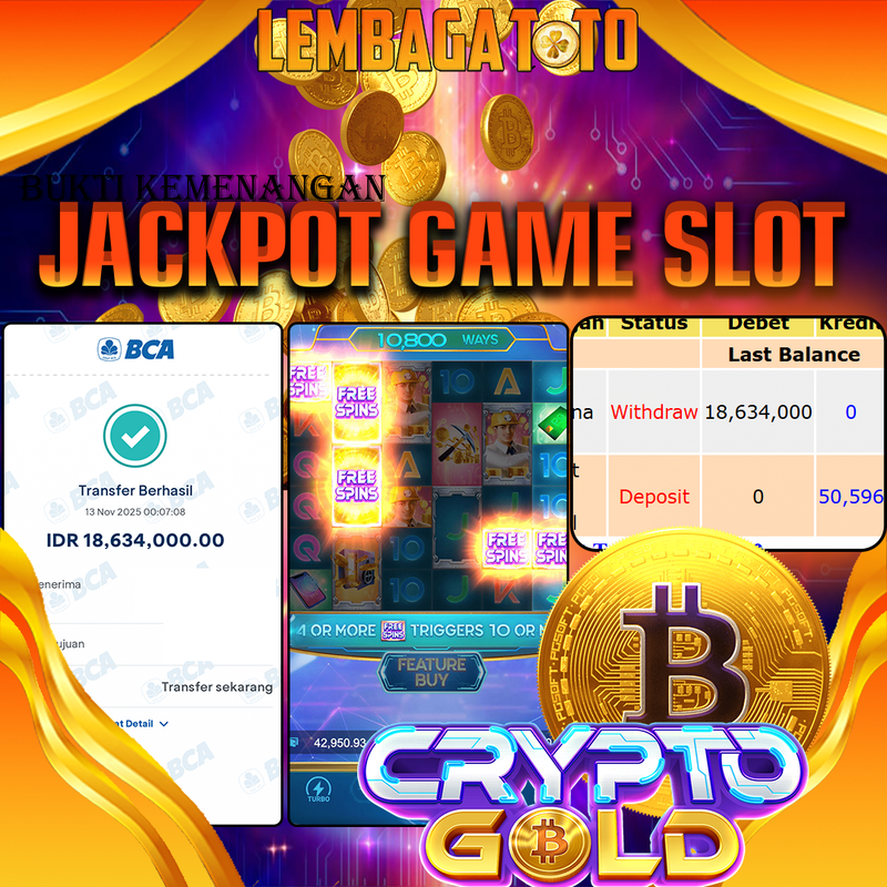 BUKTI JACKPOT 14 NOVEMBER LEMBAGATOTO CRYPTO GOLD Rp.18.634.000,- LUNAS