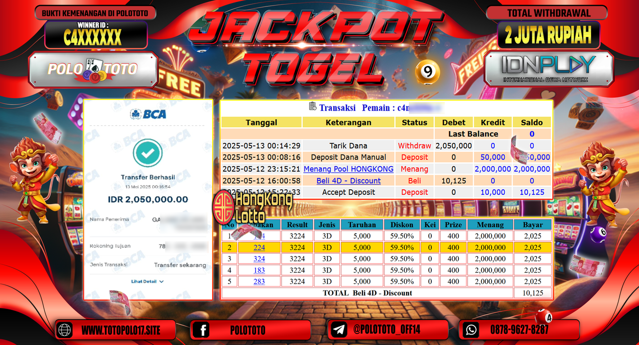 POLOTOTO JACKPOT TOGEL HONGKONG LOTTO Rp.2.050.000,-
