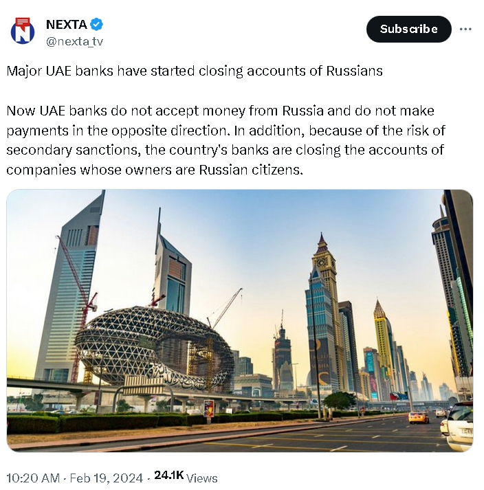 UŽAS: Major UAE banks have started closing accounts of Russians Screenshot-14437