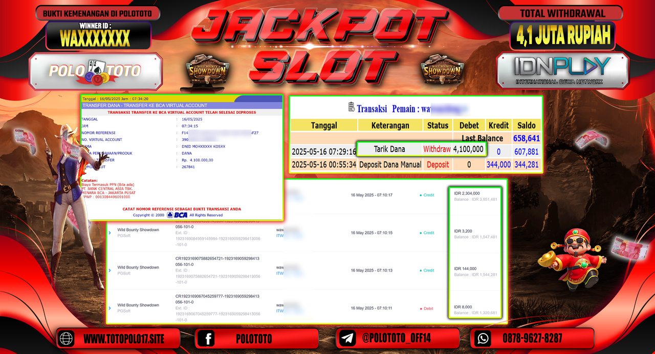 POLOTOTO JACKPOT SLOT WILD BOUNTY SHOWDOWN Rp.4.100.000,-