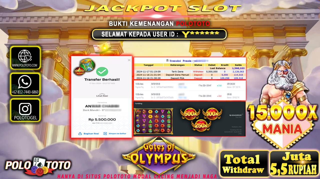 POLOTOTO JACKPOT SLOT 15.000X MANIA Rp.5.500.000,- 