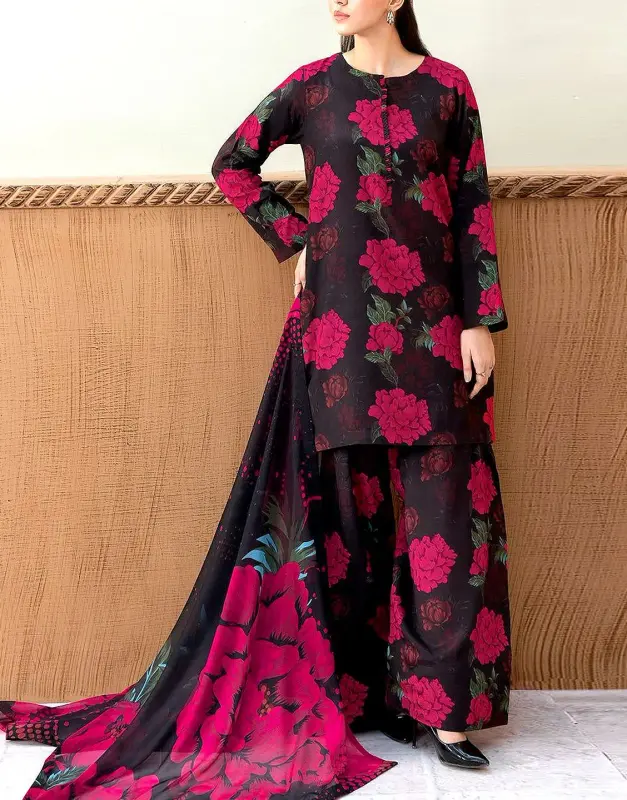 All-Over Digital Print Swiss Lawn Dress 2025 with Silk Dupatta