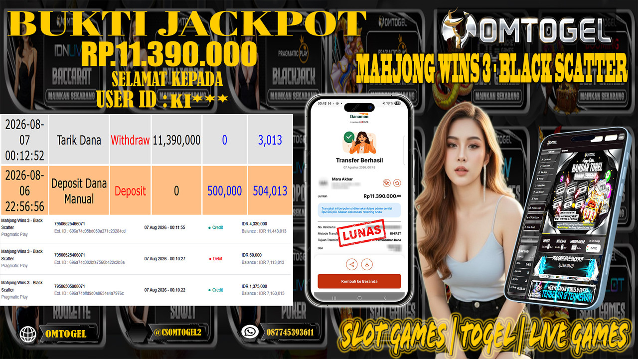 OMTOGEL JACKPOT PRAGMATIC PLAY MAHJONG WINS 3 - BLACK SCATTER  Rp,11,390,000,- DIBAYAR LUNAS