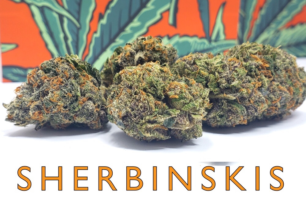 Sherbinskis Premium Indoor Flower – high‑potency, craft‑grown indoor cannabis with terpene‑rich strains like Scotti, Gelato, Sunset Sherbert, Gush, Pink Cherry Gelato, Mochi, and Açaí Berry Gelato.