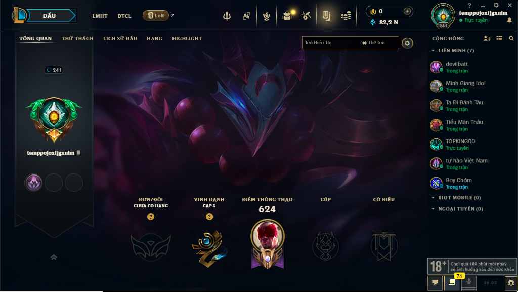 Acc LMHT # - Không Khung