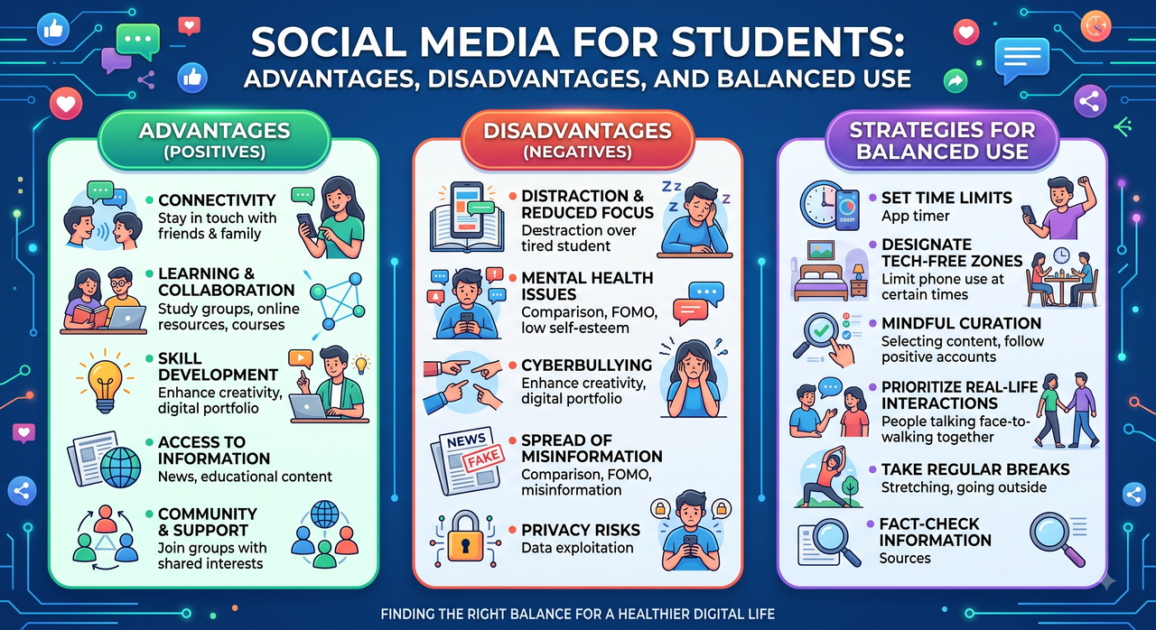 Social Media for Students: Advantages, Disadvantages and Balanced Use