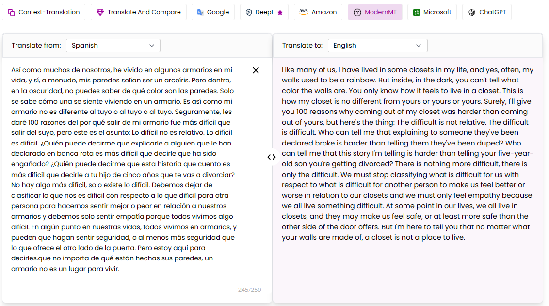 Spanish to English translation of ModernMT