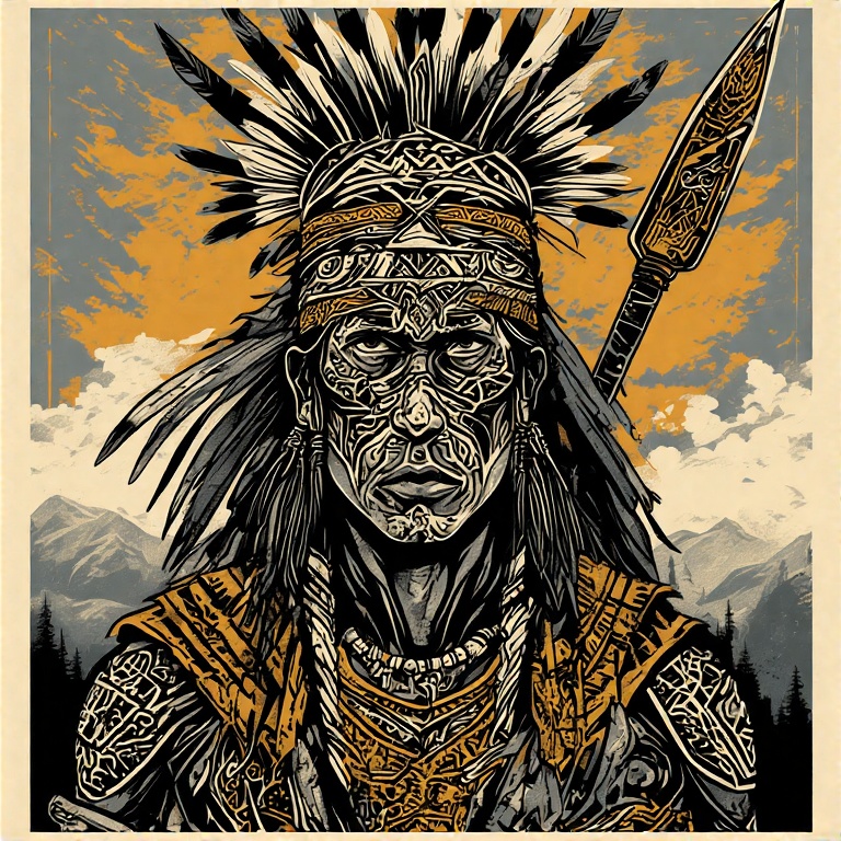 A-tribal-warrior-in-woodcut-st-48