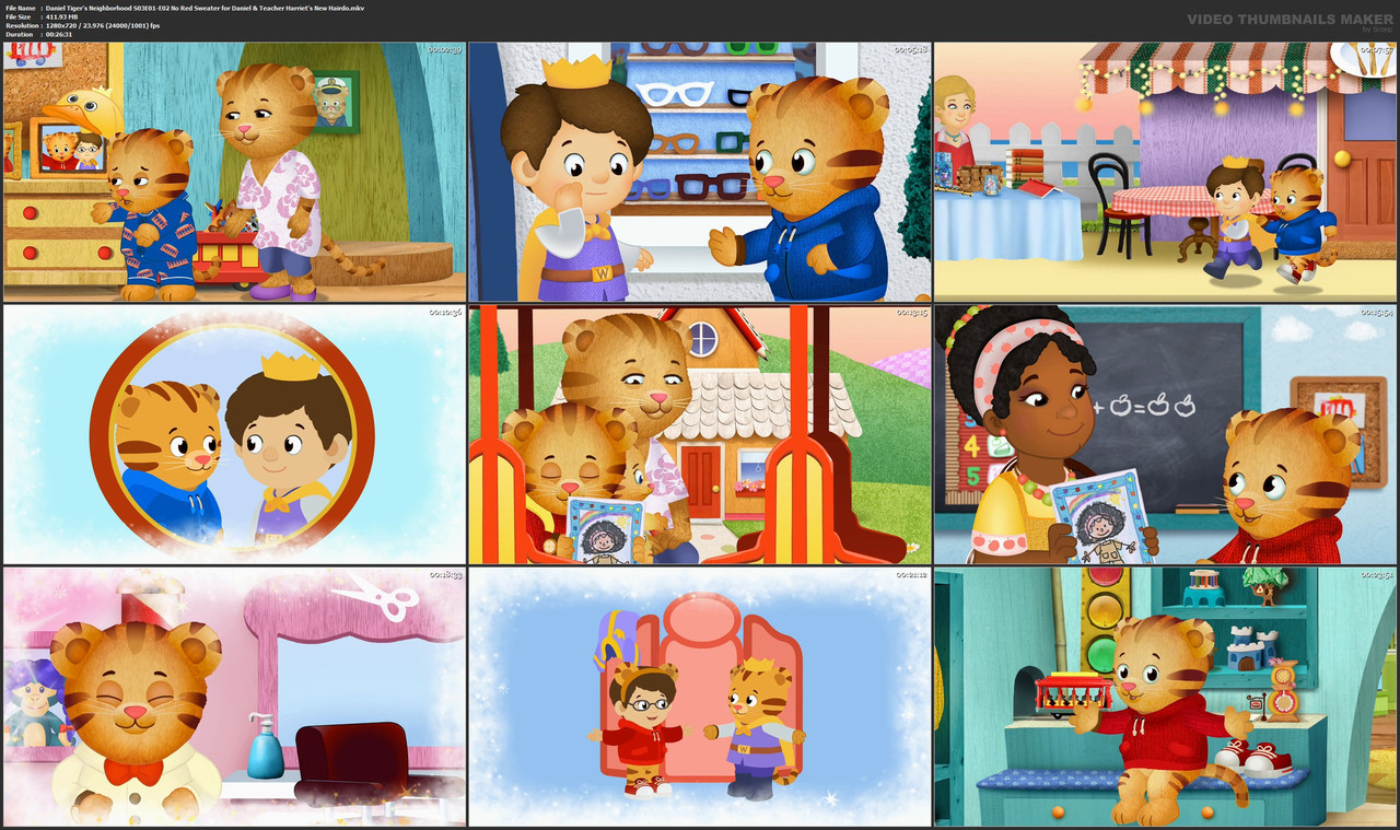 Daniel Tiger's Neighborhood S03E01-E02 No Red Sweater for Daniel & Teacher Harriet's New Hairdo.mkv
