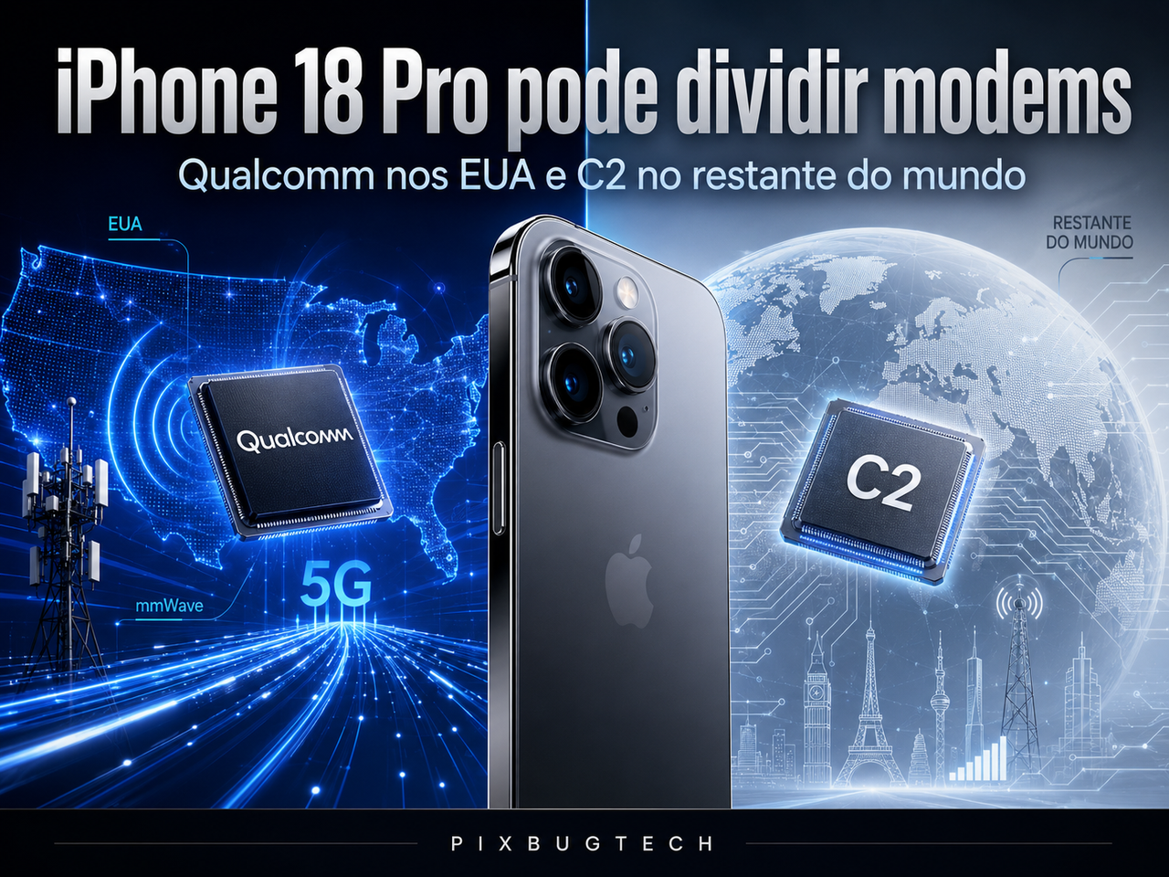 iPhone 18 Pro pode usar modem Qualcomm nos EUA e Apple C2 no restante do mundo e a divisão revela que a independência da Apple ainda tem limites