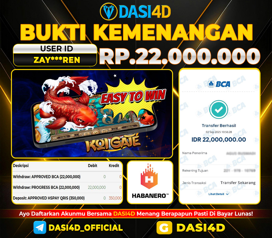 BUKTI KEMENANGAN 02 SEPTEMBER  2025 DI KOI GATE  RP 22.000.000