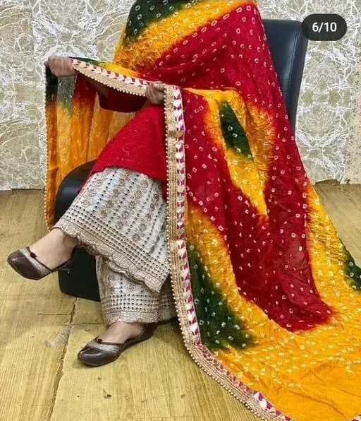 Beautiful attractive rajasthani art silk bandhani dupatta Color2 (R228)