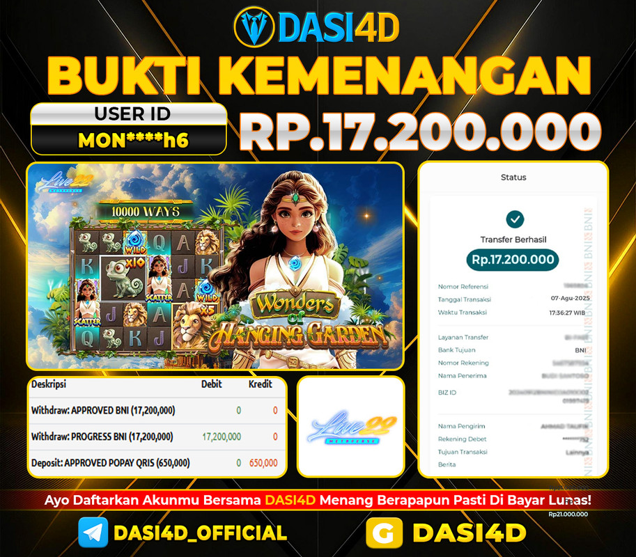 BUKTI KEMENANGAN 07 JULI 2025 DI WONDER OF HANGING GARDEN WD 17.200.000