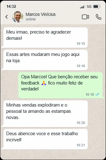 Depoimento de cliente recomendando as estampas