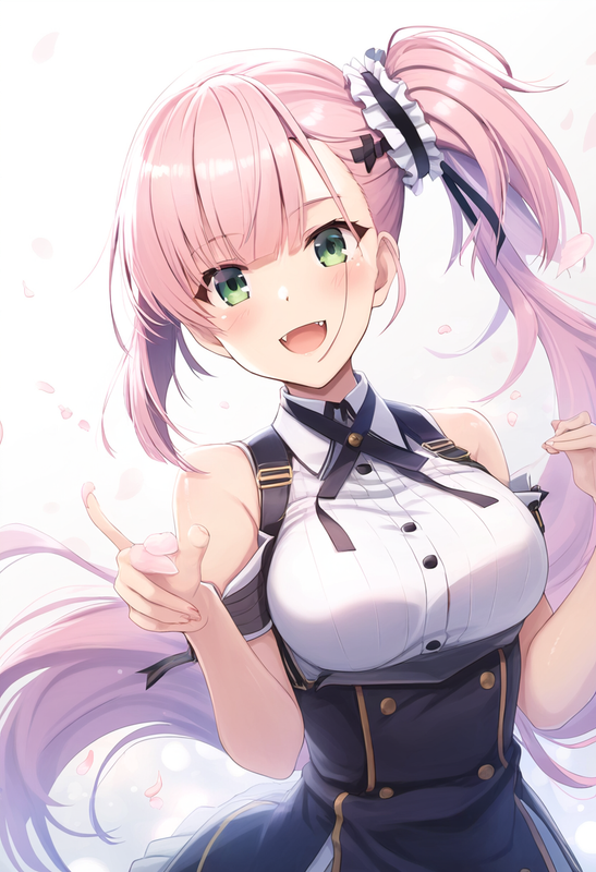 1girl, tsubakuro yume, Toji no Miko, pink hair, green eyes, fangs, side ponytail s-630367068