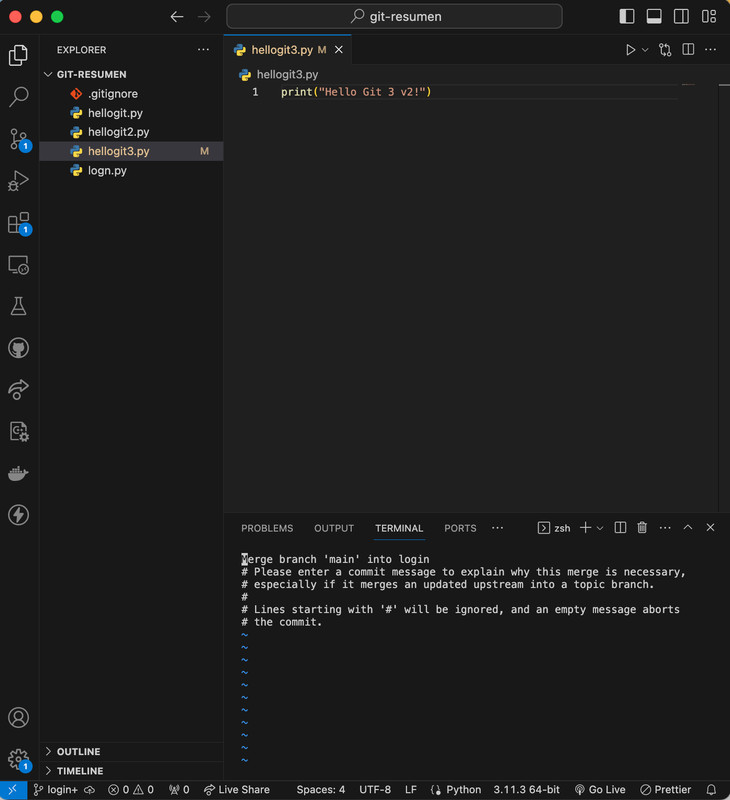 Ejecucion git merge main Git merge