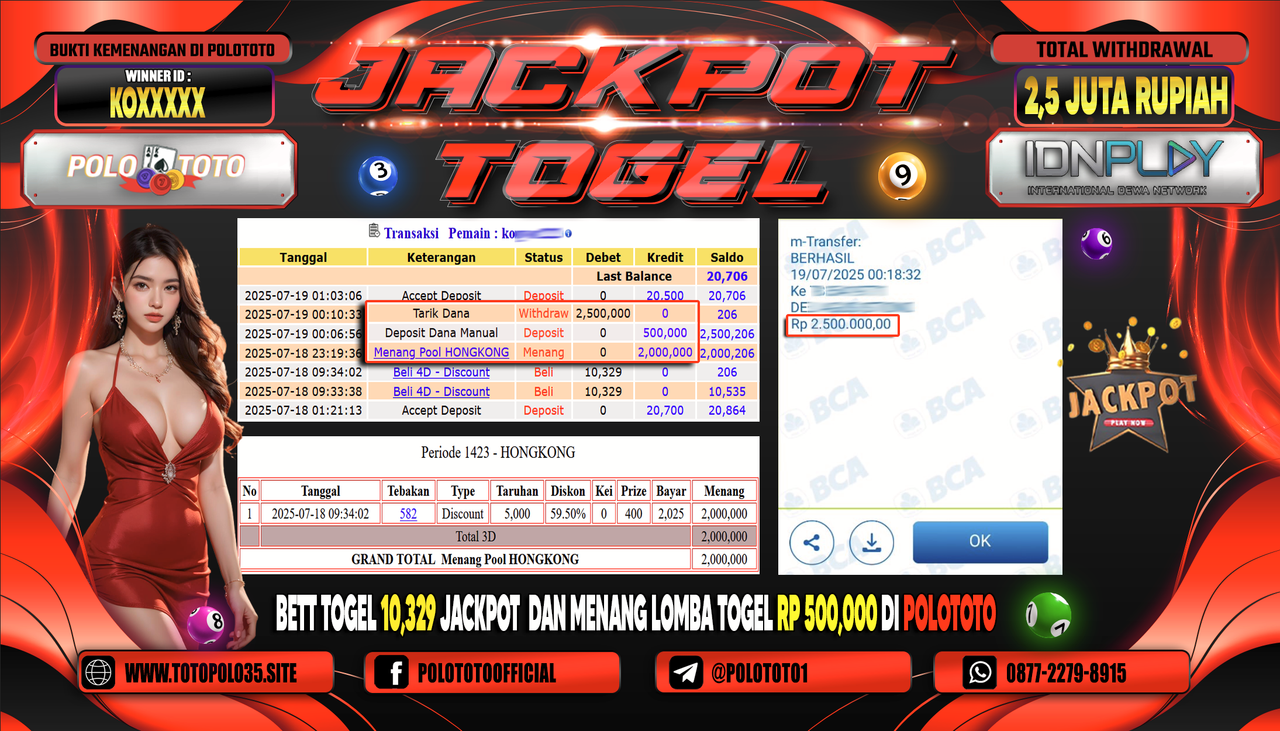 POLOTOTO JACKPOT TOGEL HONGKONG LOTTO Rp.2.500.000,- LUNAS