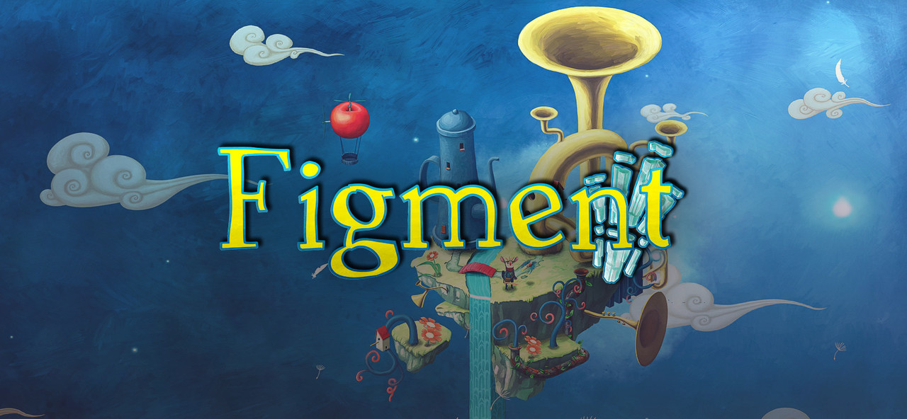 The key art for Figment showing a whimsical floating island with a character standing on it.