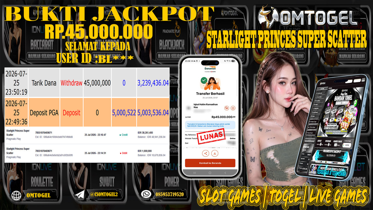 OMTOGEL JACKPOT PRAGMATICPLAY STARLIGHT PRINCES SUPER SCATTER Rp,45,000,000,- DIBAYAR LUNAS