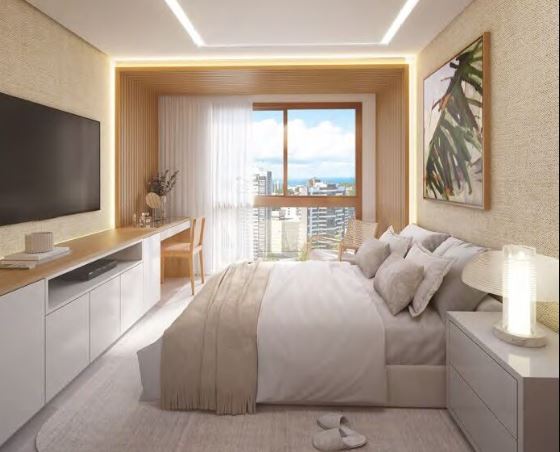 Quarto espaçoso com iluminação natural no Casa Boa Viagem