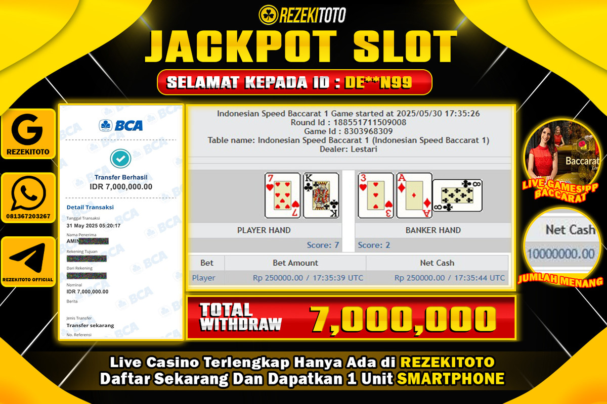 BUKTI KEMENANGAN 31 MAY 2025 LIVE GAMES PP : BACCARAT WD 7 JUTA 