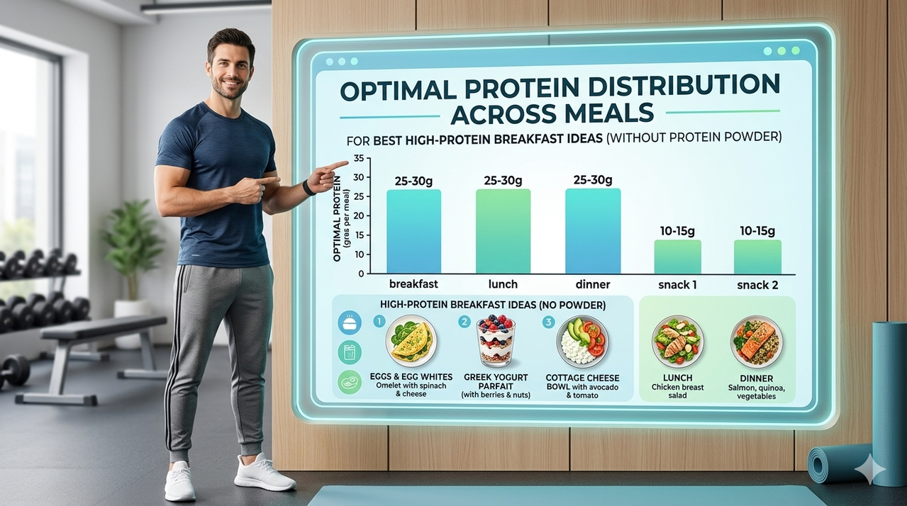 Chart showing optimal protein distribution across meals for best high-protein breakfast ideas without protein powder