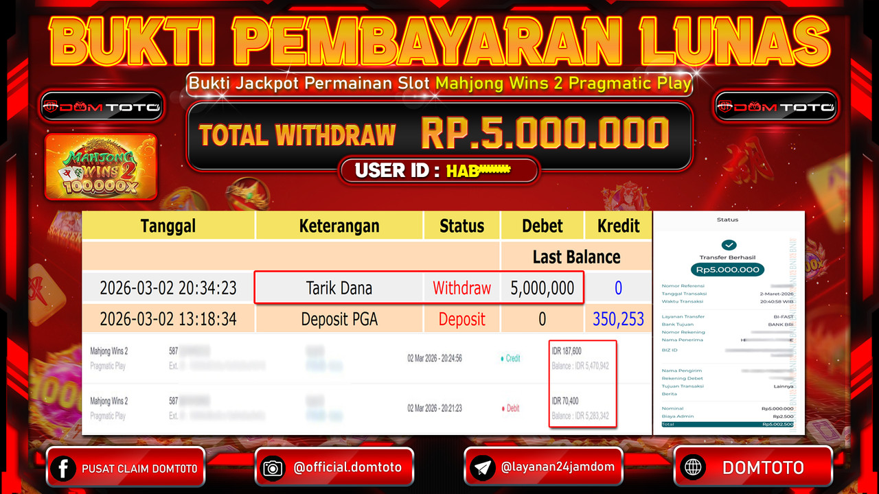 JACKPOT SLOT Mahjong Wins 2 Pragmatic Play 02 MARET 2026