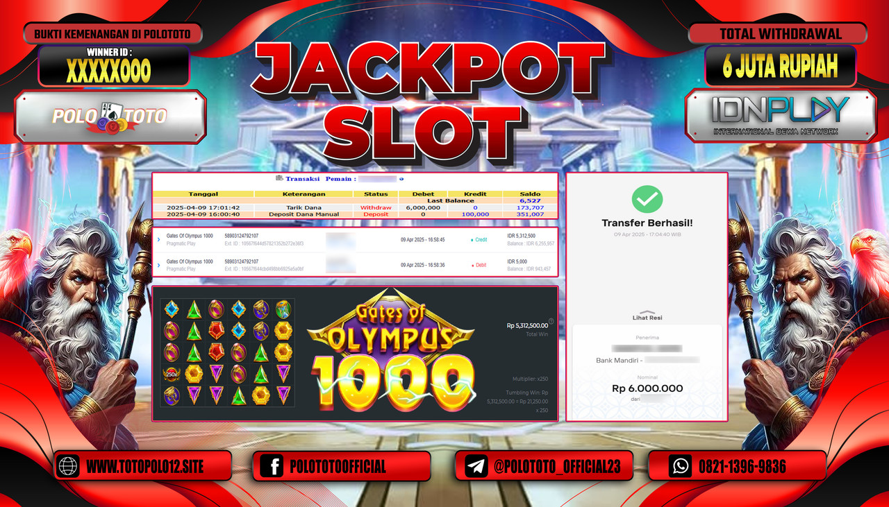 POLOTOTO JACKPOT SLOT GATES OF OLYMPUS 1000 Rp.6.000.000,-