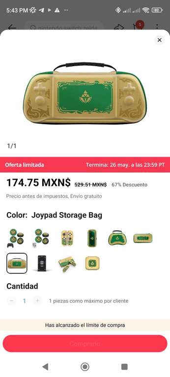 AliExpress SuperOfertas: IINE Joypad Case versión Zelda, nintendo switch 
