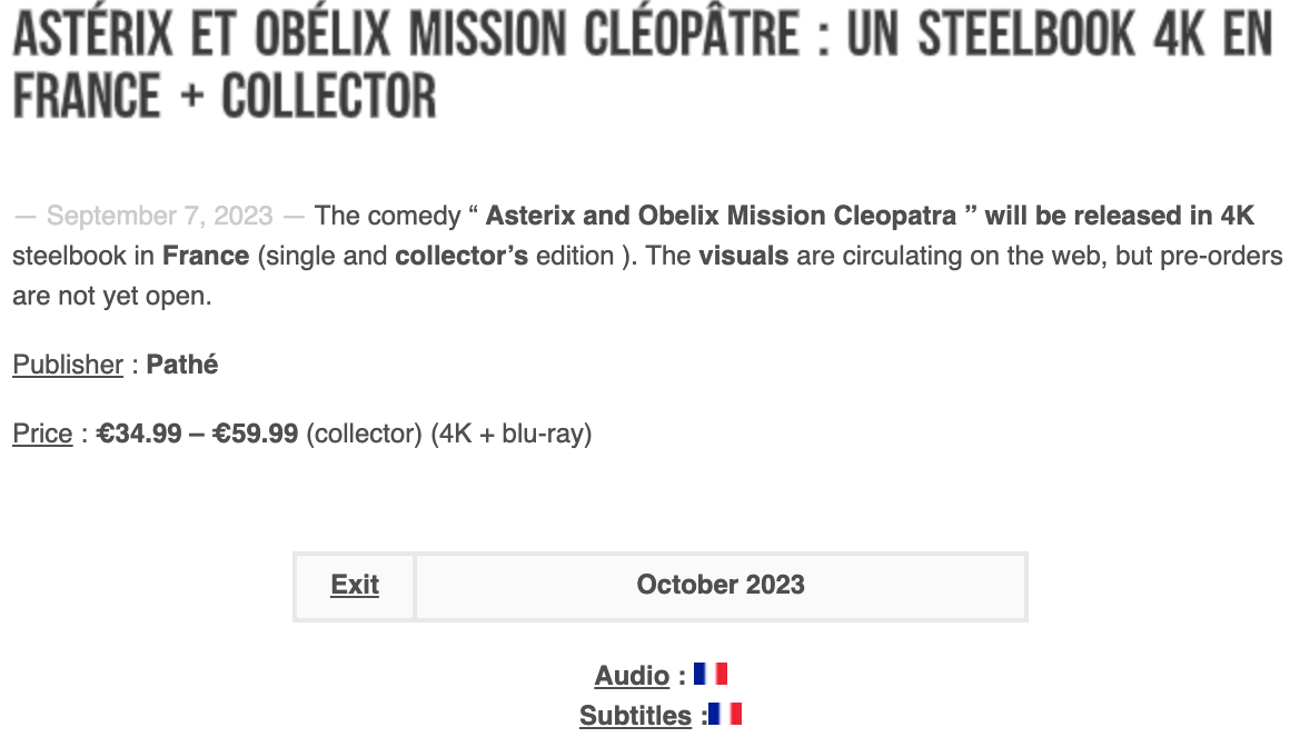Astérix et Obélix : Mission Cléopâtre (2002) 4K UHD - Blu-ray Forum