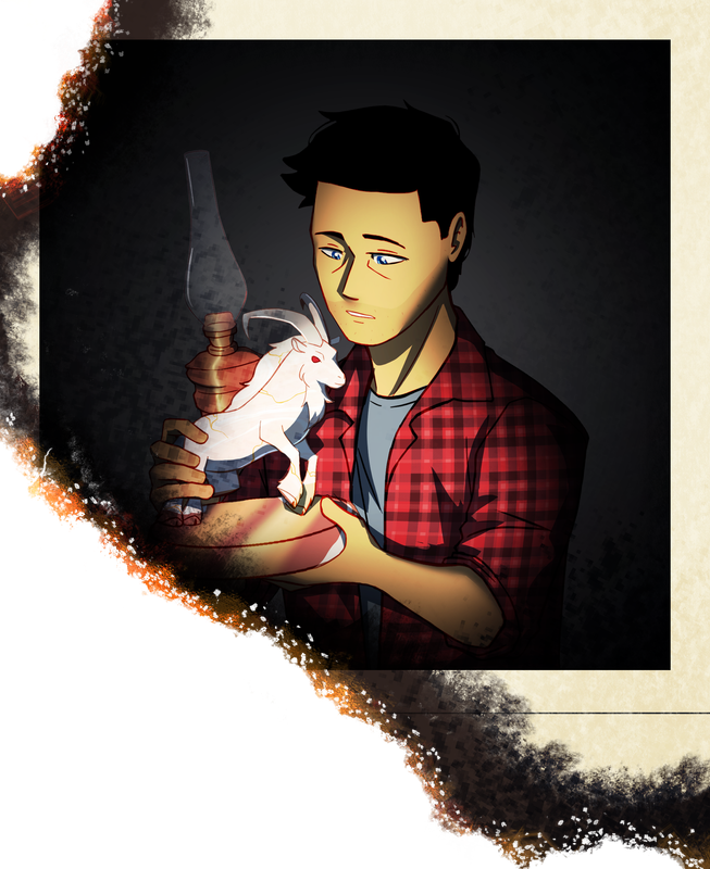Polaroid photo of Cas, burning at the corners