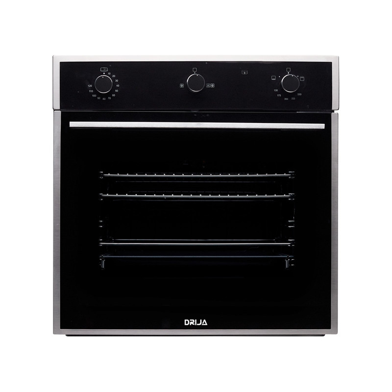 Horno a gas empotrable Drija Europa 60 Gas Grill, de 60 cm, en acabado de acero inoxidable y vidrio negro.