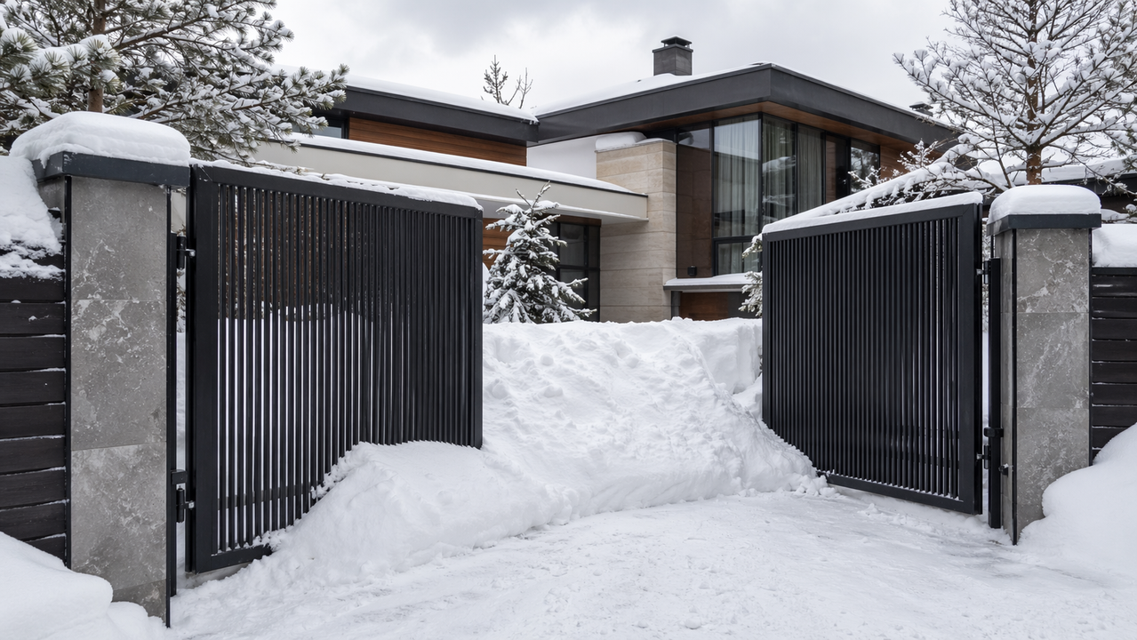 Распашные ворота зимой