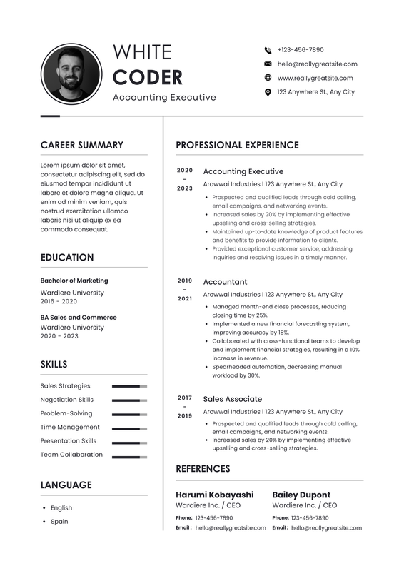 Black and White Modern Corporate Resume CV Template