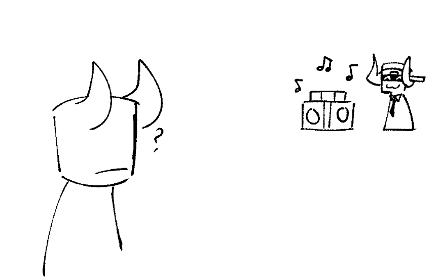 Boombox Comic Page 1 | Boombox sits in the background, playing music, as a civilian questions what and who that is.