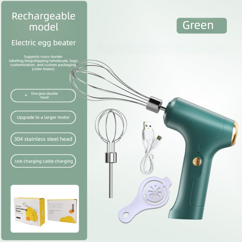 Electric Handheld Egg Whisk and Cream Whipper Set with Egg White Separator J-8 Green Dual-Head Automatic Mixer Kit